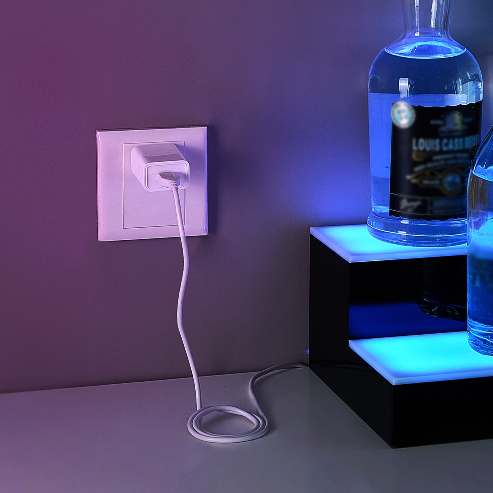 Led Liquor Bottle Display Stand 2 Tier Illuminated Whiskey Shelf_voghion.com